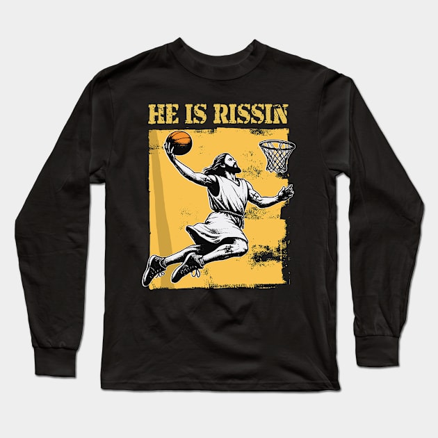 He Is Rizzin' Christian Juses Basketbal Happy Easter Long Sleeve T-Shirt by rhazi mode plagget